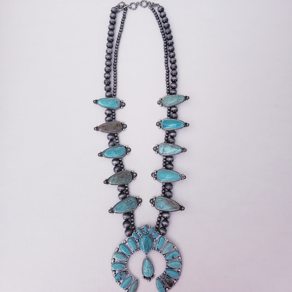 Turquoise Squash Blossom Chunky Naja Necklace 20